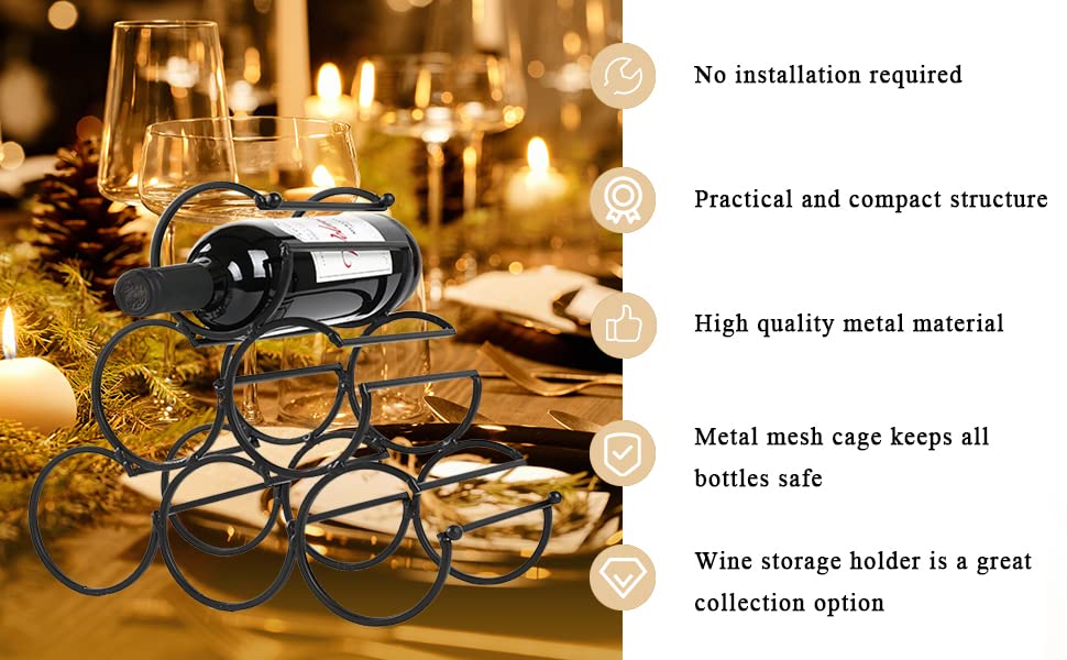 JHY DESIGN Iron Tabletop Wine Rack 27.5cm High Rustic Wine Bottle Rack Storage Wine Shelf Freestanding Wine Holder Portable Wine Cabinet (6 Bottl