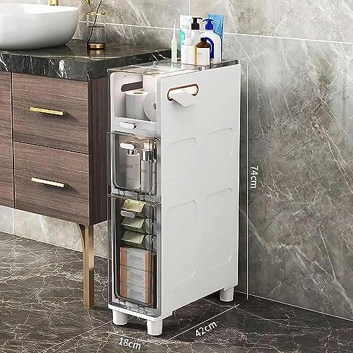OPSREY Narrow Plastic Floor Bathroom Storage Cabinet Holder Organizer with Wheels, Multi-Purpose Storage Cabinet Unit for Living Room, Bedroom, K