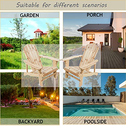 LOKATSE HOME Outdoor Adirondack Chair for Patio, Deck, Fire Pit, Garden, Porch and Lawn Seating, Natural Wood