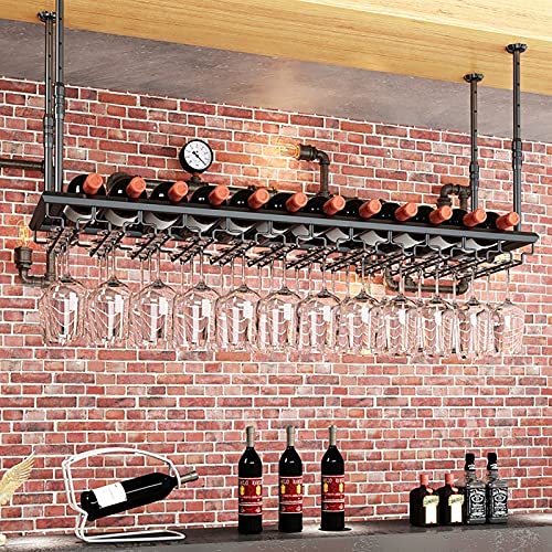 ULAINE Vintage Ceiling Wine Racks, Adjustable Height, Metal Wine Holder Stemware Goblets, Iron Wine Bottle Holder, Hanging Wine Glass Hanger, For