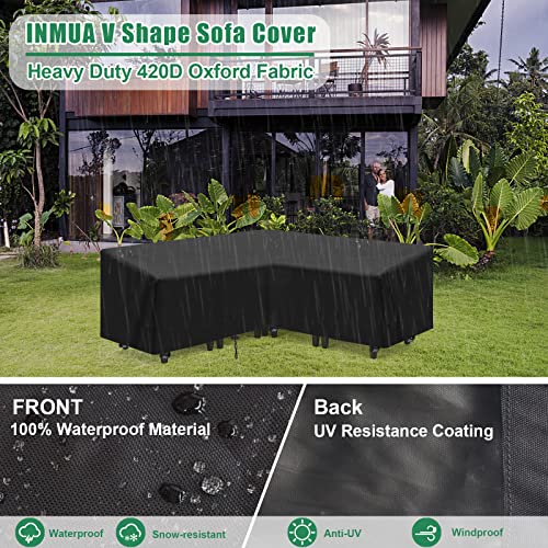 INMUA V-Shape Garden Furniture Covers Waterproof, Corner Sofa Cover 420d Heavy Duty Oxford Fabric Windproof Rip Proof Outdoor Sofa Cover (255x255