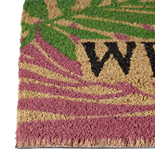 Relaxdays Coconut Fibre PALM LEAVES Doormat 40 x 60 cm Coir Welcome Mat with No-Slip Rubber PVC Underside, Multicolour