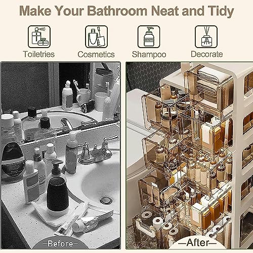 Bathroom Floor Cabinet Storage with 4 Drawers and Casters, Corner Floor Cabinet Large Capacity Narrow Dresser Tower Vertical Storage for Bathroom