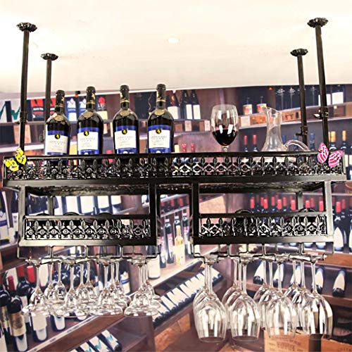 SUCHETA Wine Rack Wall-Mounted Adjustable Iron Ceiling Decoration Frame Industrial Hanging Wine Holder Wine Glass Rack Vintage Wine Bottle Holder