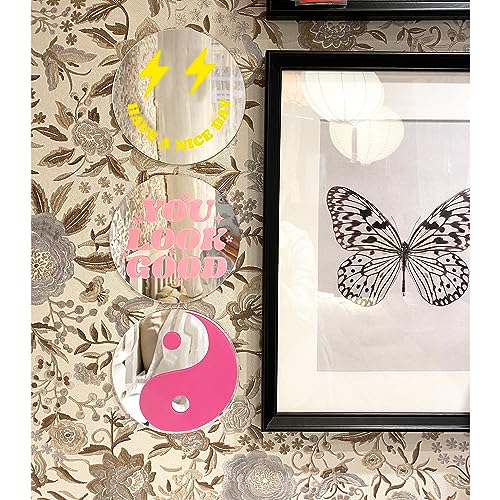 Mirrors for Wall - Preppy Acrylic Round Mirror Pink Aesthetic Wall Decor Art for Teen Girls Hanging Bedroom Bathroom Livingroom Set of 3Pcs