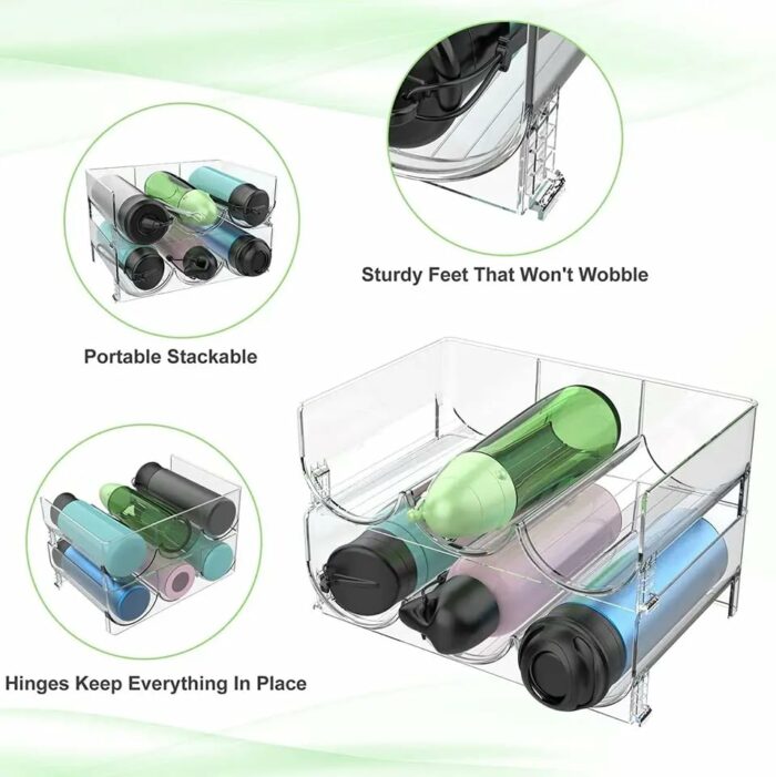 SOLIUM STAR 4 Plastic Stackable Water Bottle Holder + Paracord Handle + Water Bottle Storage Rack + Bottle Organizer for Cabinet + Clear Bottle S