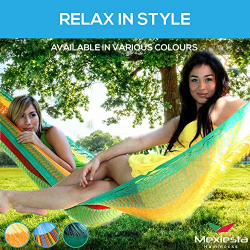 Matrimonial Size Cotton Hammock (Tequila Red Yellow Pattern) Handmade in Mexico Genuine Mayan Hammock Ideal for 2 people