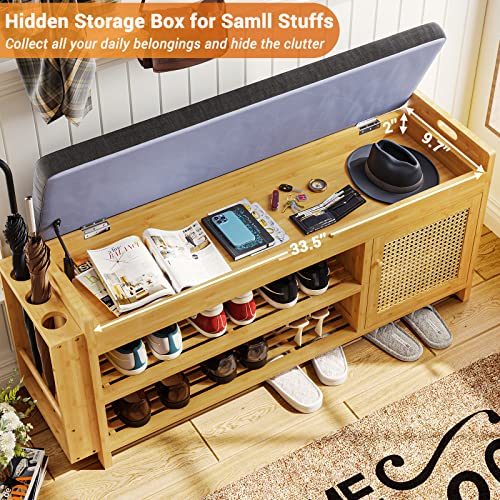 FORABAMB Shoe Bench, Shoe Storage Bench with Padded Cushion, Entryway Bench with Flip-Open Storage Box, Multifunctional Shoe Organizer Shelf with