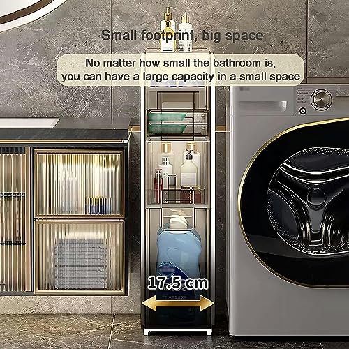 OPSREY Bathroom Floor Cabinet - Multifunctional White Narrow Toilet Organizer Floor Side Cabinet - Small Bathroom Storage, Thin Toilet Vanity Cab