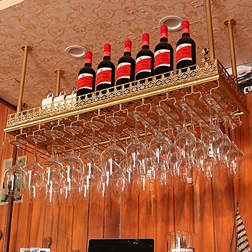EYLINK Metal Ceiling Wine Rack, Height Adjustable, Goblet Stemware Holder, Wine Bottle Holder, Wine Shelf Display Rack Storage Rack, For Bars Res