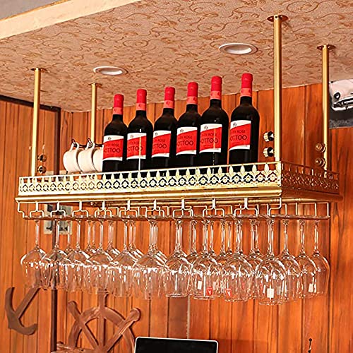 EYLINK Metal Ceiling Wine Rack, Height Adjustable, Goblet Stemware Holder, Wine Bottle Holder, Wine Shelf Display Rack Storage Rack, For Bars Res