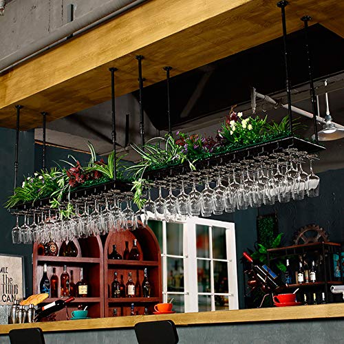 EMISOO Wine Rack Wall Mounted - Iron Ceiling Wine Rack Hanging Goblets Stemware Holder Bar Accessories Shelving for Restaurants Kitchens(L120CM x