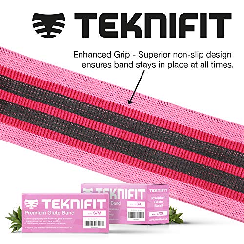 Teknifit Glute Band - Premium Fabric Resistance Band - Non Slip Design for Women - Pink OR Black Booty Band - Inc. Free Workout E-Book (DOWNLOAD)