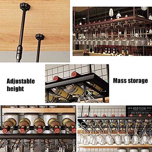 ULAINE Vintage Ceiling Wine Racks, Adjustable Height, Metal Wine Holder Stemware Goblets, Iron Wine Bottle Holder, Hanging Wine Glass Hanger, For