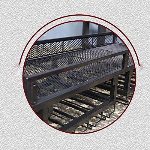 PIBM Retro Iron Art Storage Wine Rack Wall-Mounted Wine Bottle and Wine Glasses Display Shelf 100X35X27Cm J1029
