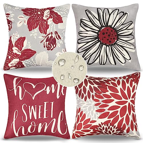 Cushion Covers 45 X 45 Square Pillow Covers Pack of 4 Waterproof Cushion Covers Blue Flower Outdoor Throw Pillow Covers Decorative Cushion Covers
