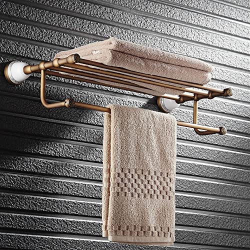 HIGOH Towel Racks,Bathroom Towel Rack Wall Mounted Towel Holder,All Copper European Towel Rack,Bathroom Antique Ceramic Base Towel Rail,New Retro