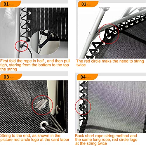 Peslogy 4pcs Black Replacement Cord for Zero Gravity Chair Universal Elastic Chair Repair Cord Ties Kit for Sun Loungers, Garden Chairs, Outdoor