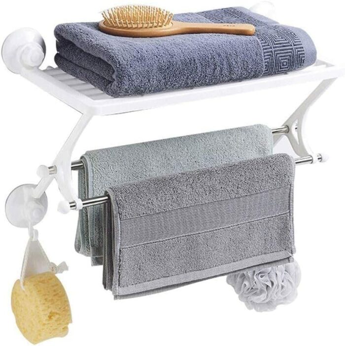XHALERY Vacuum Suction Cup Towel Bar,Removeable Shower Mat Rod Shower Door Adhesive Towel Bar Suction Towel Rack