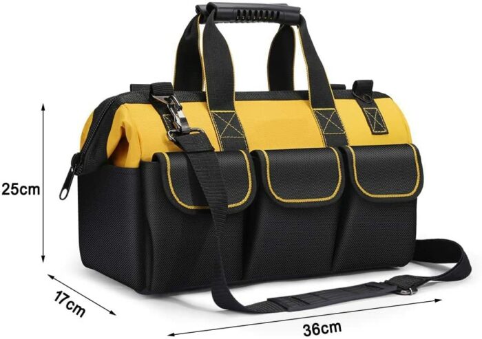 17-Inch Tool Bag Organiser, 36×17×25 cm Tool Bag, Muti-Purpose Wide Open Mouth Tool Storage Bag with Adjustable Shoulder Strap Tool Bag Organizer