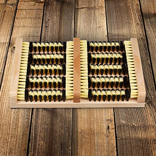 Relaxdays Outdoor Shoe Brush Mat, Non-Slip Base, Thick Bristles, Wooden Strip, Multi-Coloured, 5.5 x 36 x 26 cm