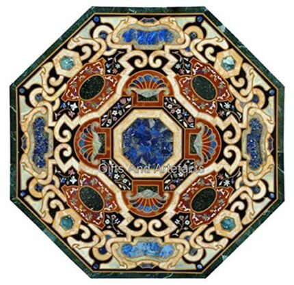 36 x 36 Inches Heritage Art Kitchen Table Top Green Marble Octagon Shape Dining Table to add Elegant Look in your Home
