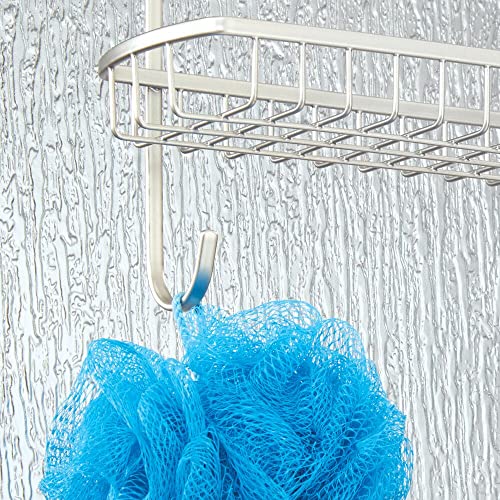 mDesign Wide Over Shower Door Bathroom Tub & Shower Caddy, Hanging Storage Organiser Center - Built-in Hooks, Baskets on 2 Levels for Bathroom Sh