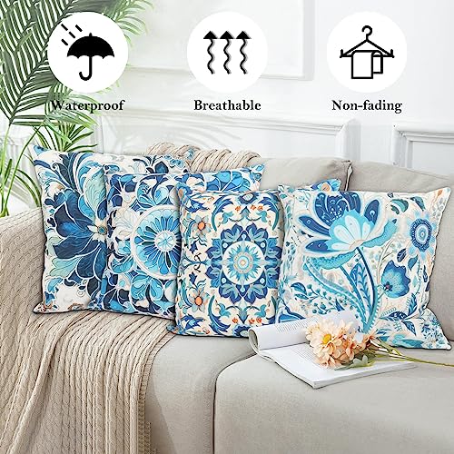 NAKURU Set of 4 Decorative Outdoor Cushion Covers Waterproof 45x45 CM, Modern Flower Throw Pillow Covers for Patio Furniture Porch Garden Cushion