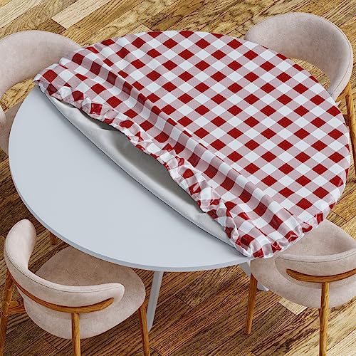 Sorfey Vinyl Picnic Table and Bench Fitted Tablecloth Cover, Checkered Design, Flannel Backed Lining, 30 x 60 Inch, 3-Piece Set, Gray
