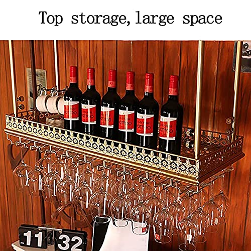 EYLINK Metal Ceiling Wine Rack, Height Adjustable, Goblet Stemware Holder, Wine Bottle Holder, Wine Shelf Display Rack Storage Rack, For Bars Res