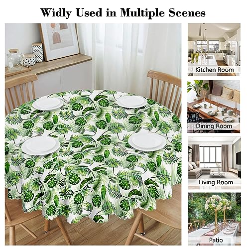 G-dake Round Tablecloth Wipeable, Hawaiian Polyester Circular Table Cloth Waterproof Wrinkle and Stain Resistant Tropical Palm Leaf Table Cover f