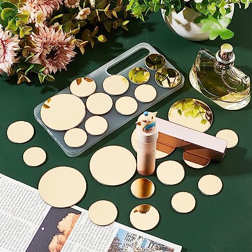 PH PandHall 120pcs Golden Round Mirrors for Crafts, 3 Sizes Self Adhesive Mirror Tiles 1~1.9 Inch Acrylic Craft Mirror Circles Small Mirror Circl
