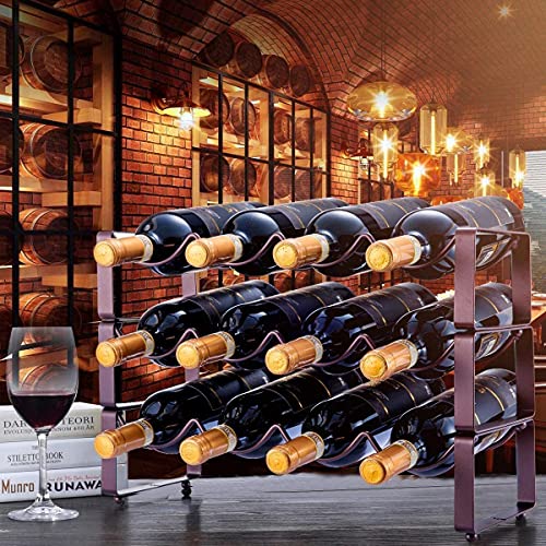 MSYU 3 Tier Stackable Wine Rack Countertop Cabinet Wine Holder Wine Storage Shelf Hold 12 Bottles, for Kitchen, Bar, Pantry, Wine Cellar, Basemen
