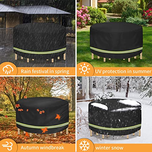 Hoypeyfiy Patio Furniture Covers Waterproof - 420D Heavy Duty Fabric Round Garden Table Furniture Covers Fit for Outdoor Dining Table Cover and P