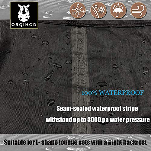 Orqihod L-shaped Garden Furniture Cover Waterproof 600D Heavy Duty Garden Rattan Corner Furniture Covers with Storage Bag 215x215cm Black Protect