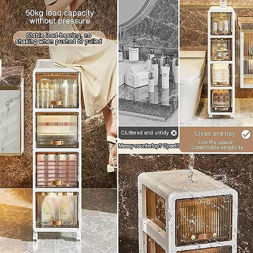 OPSREY Small Bathroom Storage Corner Floor Cabinet, Narrow Rolling Bathroom Cabinet for Small Spaces with Drawers Wheels