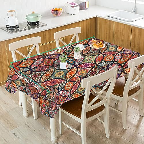 Rectangular Boho Garden Tablecloths, Bohemia Washable Waterproof Polyester Table Cloth, Resistant Wrinkle Free Mandala Waterproof Polyester Table