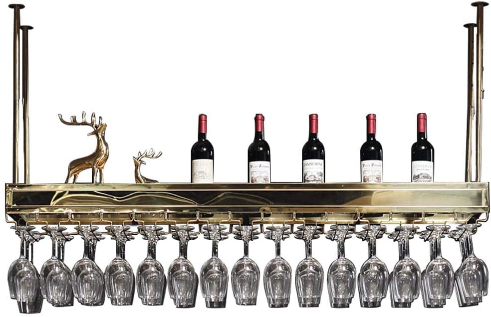 SUCHETA Wine Rack European Wine Glass Rack Adjustable Hanging Wine Bottle Holder Double Storage Stainless Steel Wine Holder Stemware Holder With