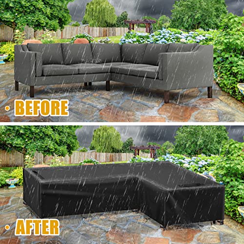 GEMITTO Patio Sofa Cover, Outdoor Sectional Furniture Cover, Waterproof Garden Couch Cover L-Shaped (Short Right Wing, Long Left Wing)