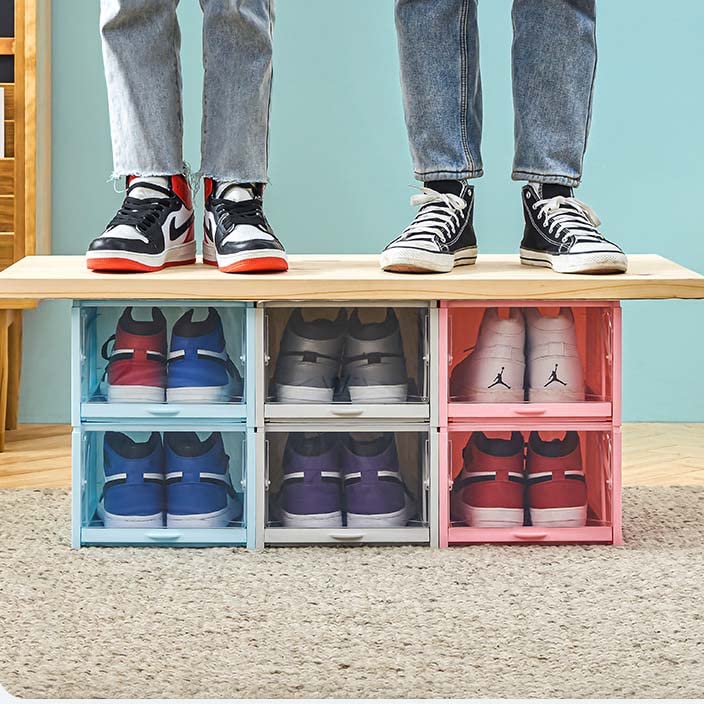 MOSGAT Shoe Boxes Clear Plastic Stackable Large 3 Pack,Clear Shoe Boxes Stackable,Plastic Shoe Boxes with Push-Pull Style,Shoe Rack Shoe Organize