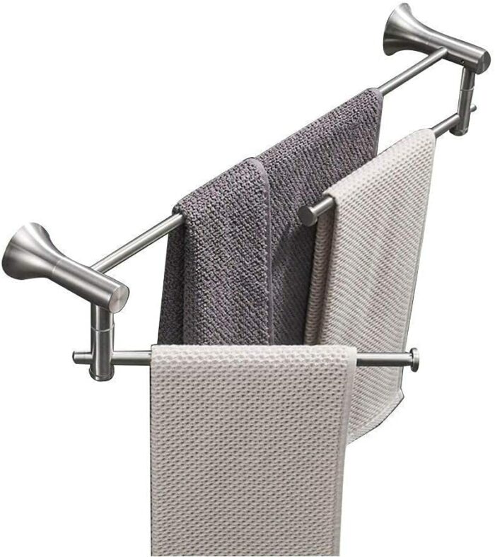 Towel Rail Double Stainless Steel Hanging Towel Rack Bathroom Towel Bracket Rotatable Tower Hanger Towel Rack