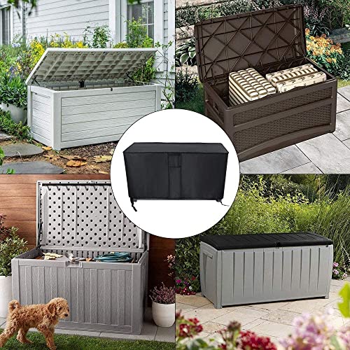 Kingling Deck Box Cover, Outdoor Storage Box Cover Waterproof, Outside Storage Bench Deck Boxes Covers Black (58" L x 33" W x 34" H)