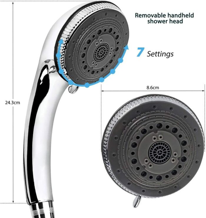 EocuSun Shower Head, 7 Mode Settings Pressure Boosting Shower Head Water Saving Bathing for Adults Children Pets Home and Gym Use