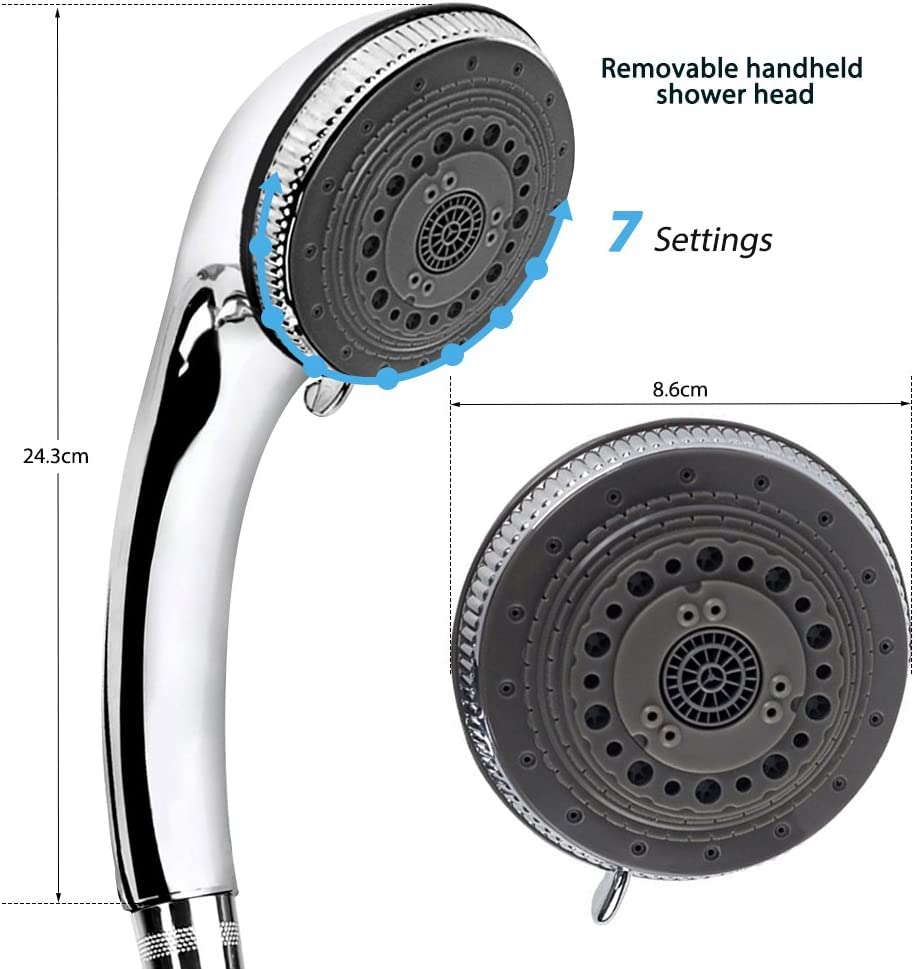 EocuSun Shower Head, 7 Mode Settings Pressure Boosting Shower Head Water Saving Bathing for Adults Children Pets Home and Gym Use