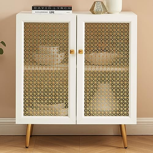 EDYO LIVING Sideboard Buffet Cabinet with Metal Grid Decorated Doors, Modern Storage Cabinet for Kitchen, Bar, Dining Room, Hallway 30.8”Wx15.8”D