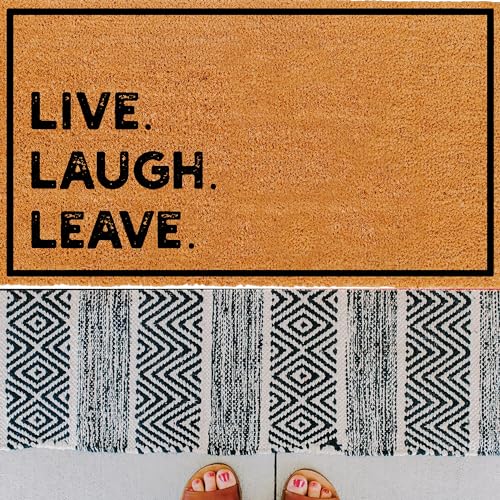 THEODORE MAGNUS Natural Coir Doormat with Non-Slip Backing - 17 x 30 - Outdoor / Indoor - Natural - Live Laugh Leave - COIR-1730-15-405