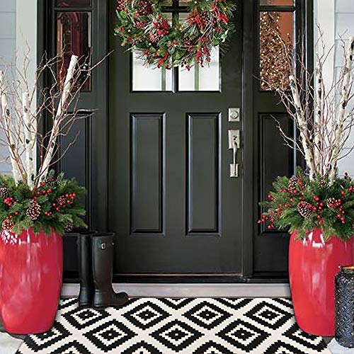 Collive Fall Door Mat Black and White Striped 24"x51",Washable Front Porch Rug,Halloween Decorations Outdoor,Farmhouse Cotton Hand-Woven Layered