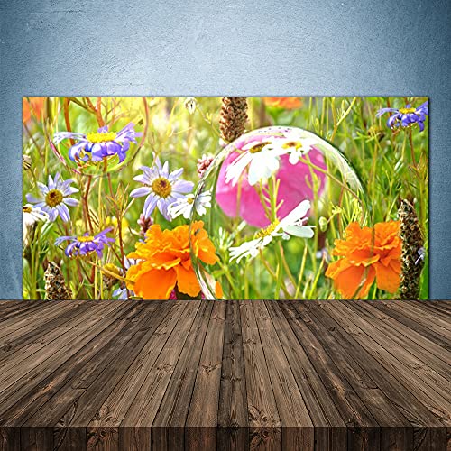 Tulup Glass Splashback for Kitchen - 55.1 in x 27.6 in / 140x70 cm - Cooker Wall Protection Tempered Glass - Flowers Nature