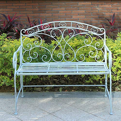 GlamHaus Metal Garden Bench Seat Patio Furniture Foldable Antique Blue Beautiful Shabby Chic Handmade Vintage (Metal Genoa)