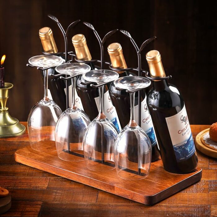 SIWOTED Tabletop Wood Wine Holder, Countertop Wine Rack